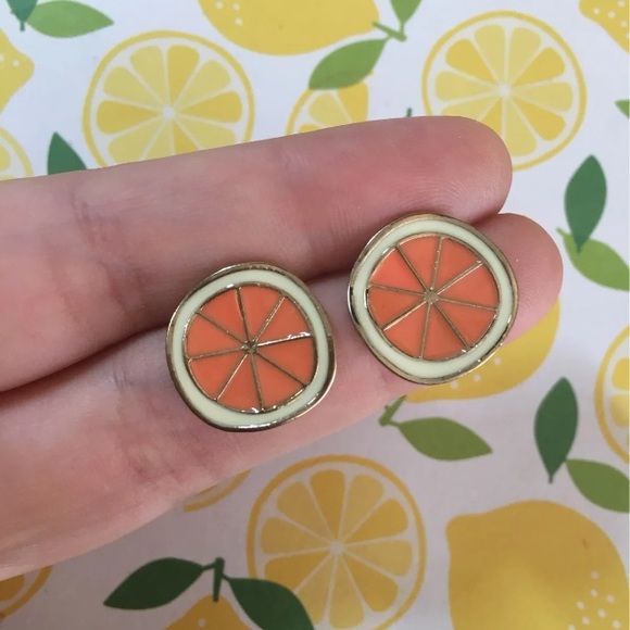 🍋 NWT Orange Citrus Fruit Enamel Gold Earrings - Picture 5 of 9